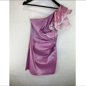 Pink Rayon mini, one shoulder dress